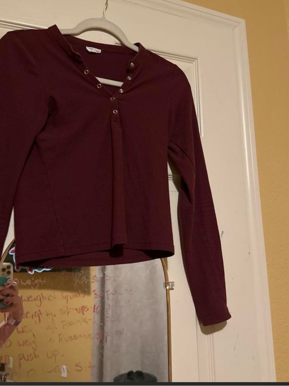 Cotton On Long-Sleeve Ribbed Henley Top - Wine